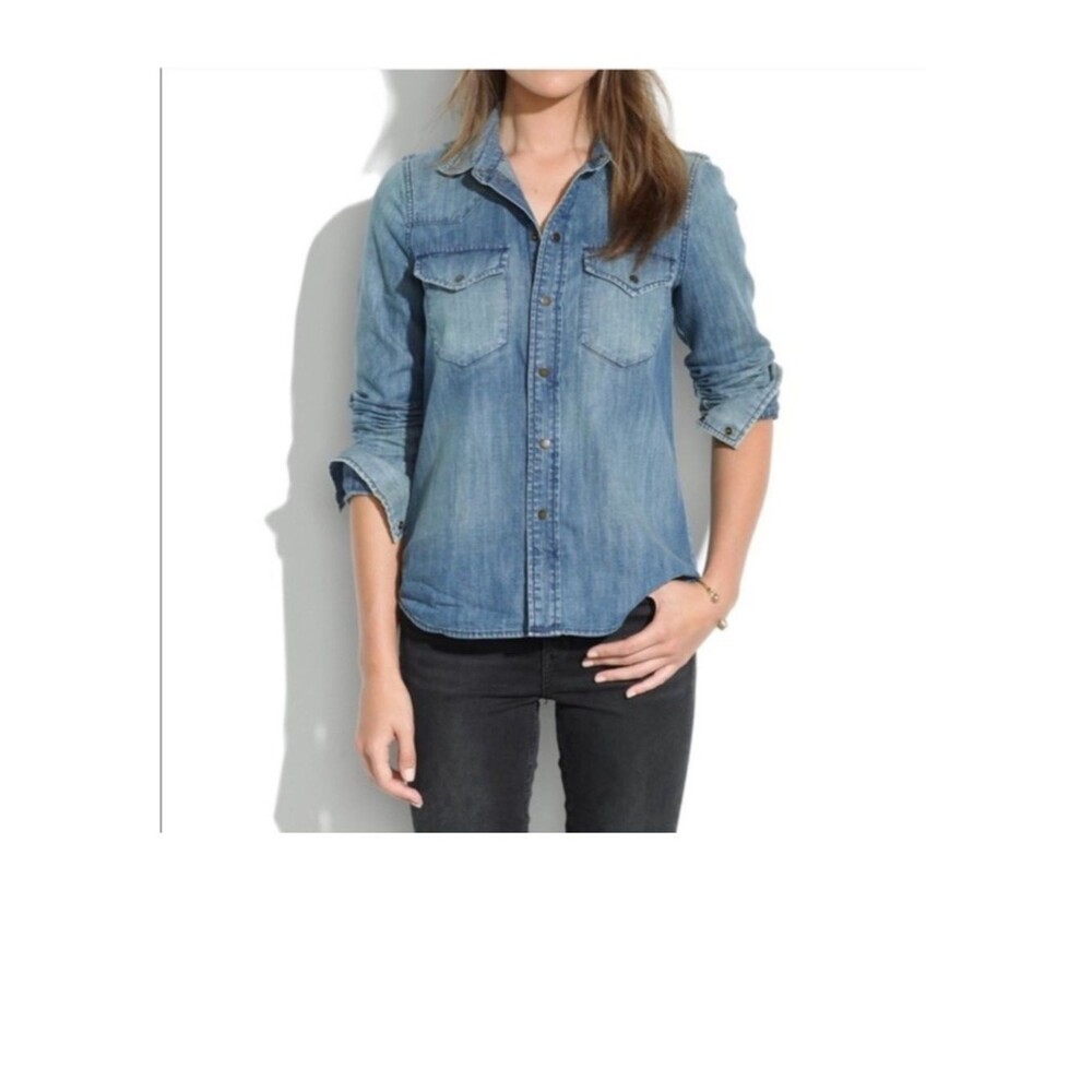 Madewell Women’s‎ Western Chambray Denim Shirt Snap Button Up Size S
